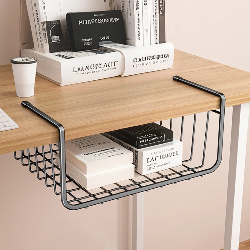 YM 2PCS No-Drill Kitchen Storage Hanging Basket Cabinet Cling Film Bag Rack Under-Desk Storage for Dormitory Organization