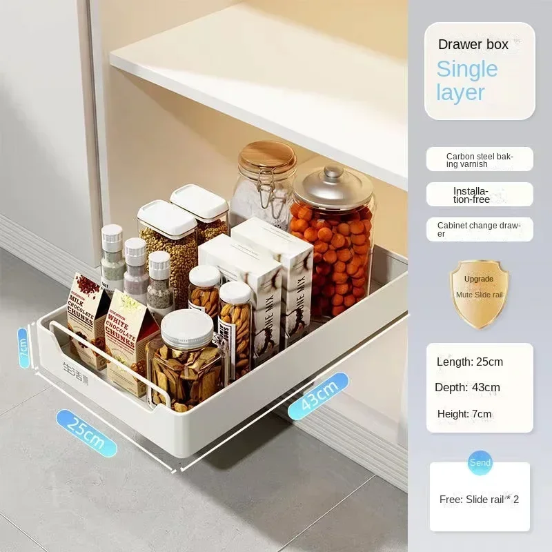 New Kitchen Storage Rack with Slide Rails Pull-out Kitchen Drawer Type Storage Tray Spice Box Storage Rack Cabinets Organizer - Image 21