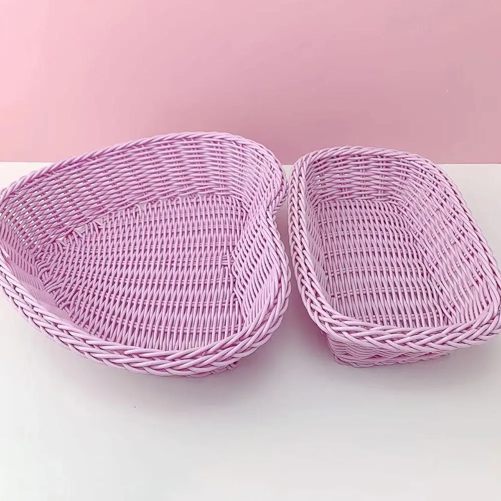 New Hand Woven Imitation Rattan Basket Plastic Heart Shape Wicker Basket Storage Basket Photo Props