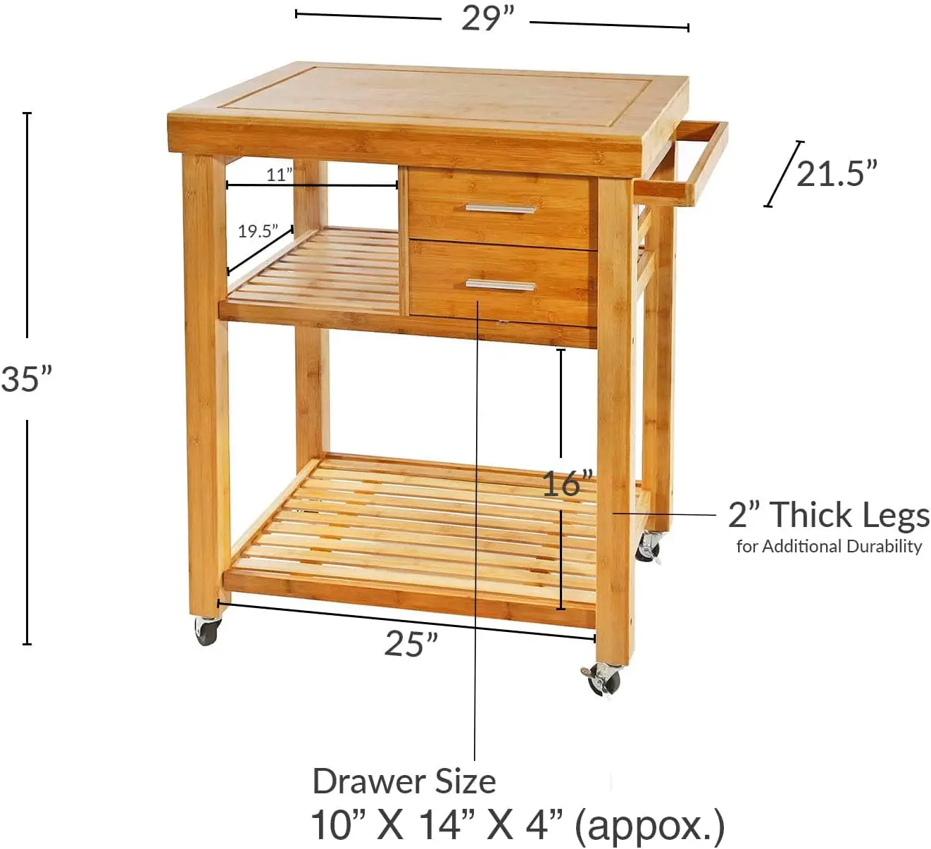 Home Aesthetics Rolling Kitchen Island Cart with Drawers Shelves, Butcher Block Food Prepping Cart Trolley on Wheels,Bamboo Wood - Image 4