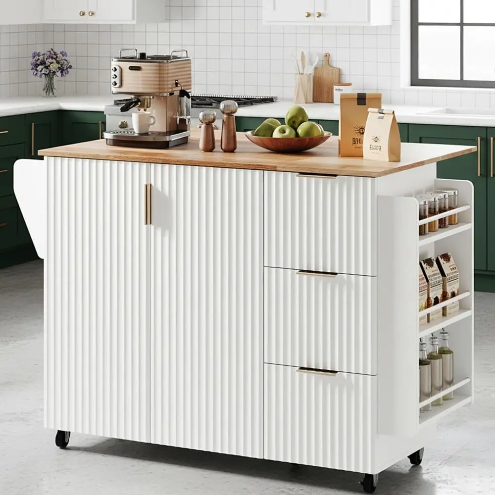 White Rolling Kitchen Island with Storage, 2 Drawers & 4 Doors, Adjustable Shelves - Image 7