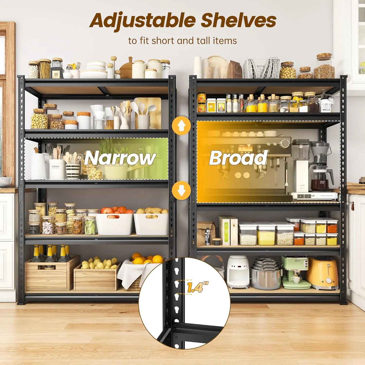 5-Tier Metal Storage Shelves 1980LBS Capacity Adjustable Pantry Shelving Unit for Kitchen And Pantry Organization Customized - Image 11