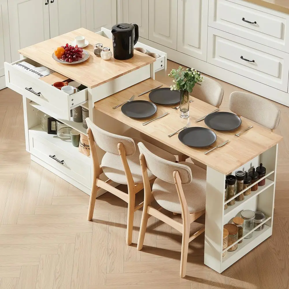 76 Kitchen Islands with Extendable Dining Table, 24 Island Table with DoubleSide Storage, Mobile Storage Islands Cart with Powe - Image 7