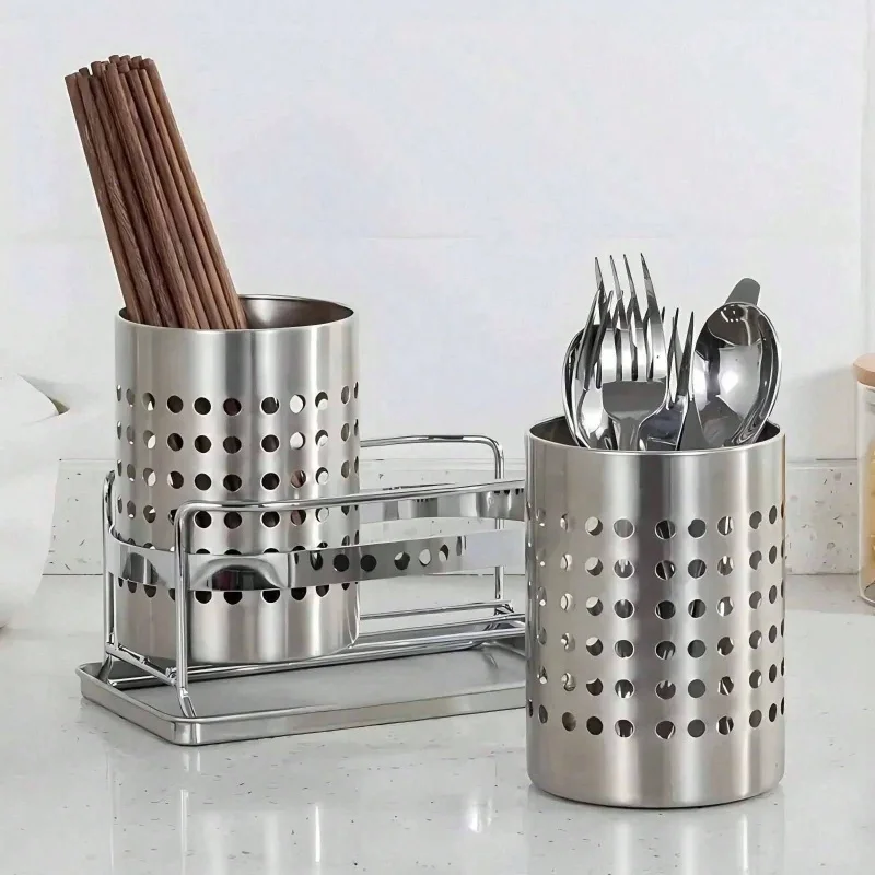 1/2 piece stainless steel cylindrical chopstick cutlery storage box suitable for home kitchens, restaurants, and dormitories
