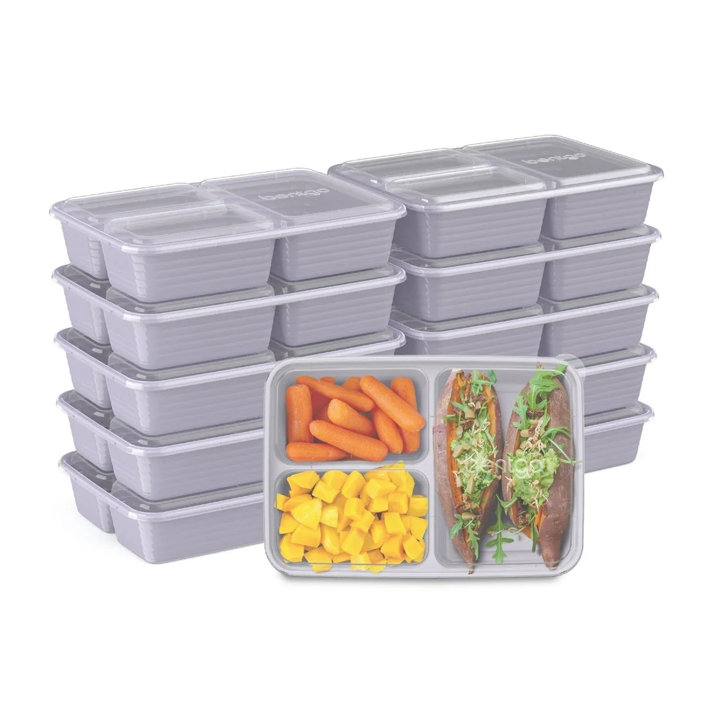 20-Piece Meal Prep Kit 3-Compartment Storage Containers with Lids Stackable Microwave Safe Reusable BPA-Free Healthy Portion - Image 3