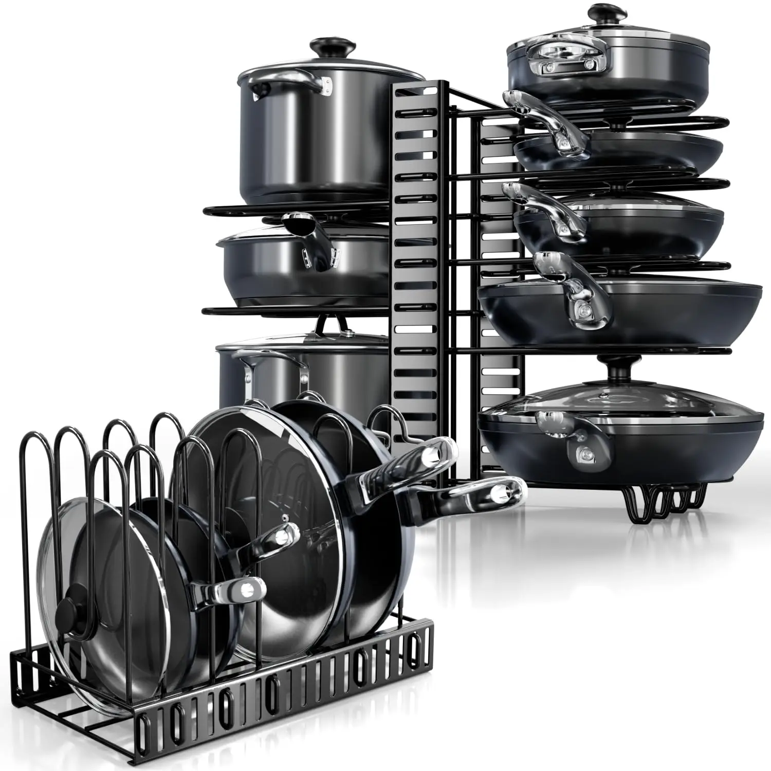 Pot Rack Organizer, 8 Tier Pots and Pans Organizer for Kitchen Organization & Storage, Adjustable Pot Lid Holders & Pan Rack - Image 8