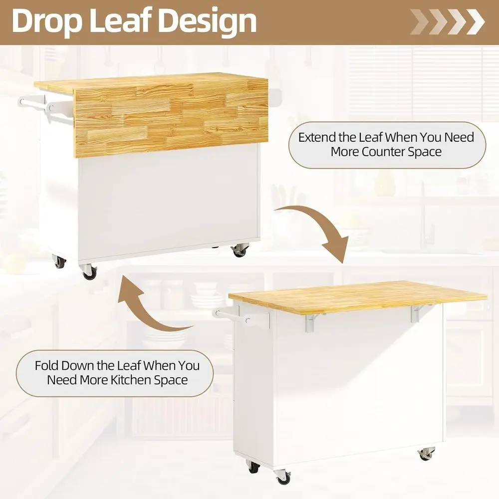 White Rolling Kitchen Island with Storage, Spice Rack, and Towel Bar - Image 4