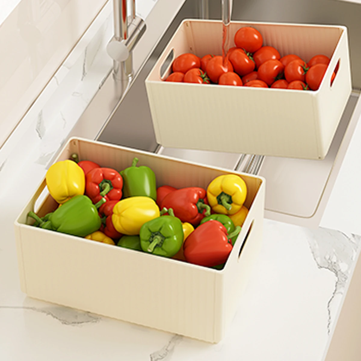 WORTHBUY Multi-functional Foldable Plastic Storage Box Kitchen Storage Organization Seasoning Jar Organizer Box Food Contianer - Image 3