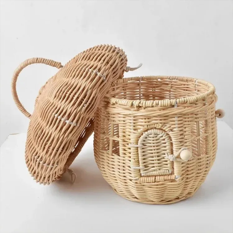 Rattan Woven Mushroom Basket Summer Portable Children Woven Bags Outdoor Vacation Picnic Baskets Kids Toy Sundries Organizer - Image 22