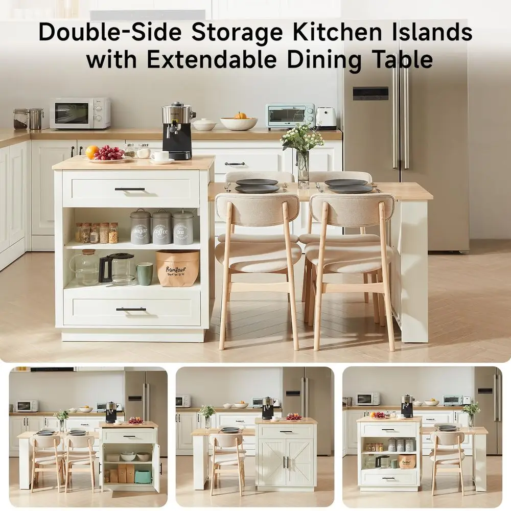 76 Kitchen Islands with Extendable Dining Table, 24 Island Table with DoubleSide Storage, Mobile Storage Islands Cart with Powe - Image 5