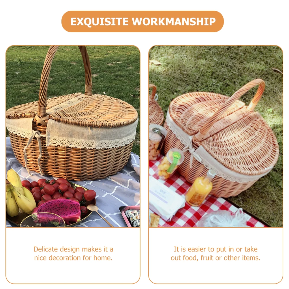 Picnic Fruit Storage Basket Easter Household Snack Container Wicker Basket with Lid Multi-function Wicker Basket Home Supply - Image 6