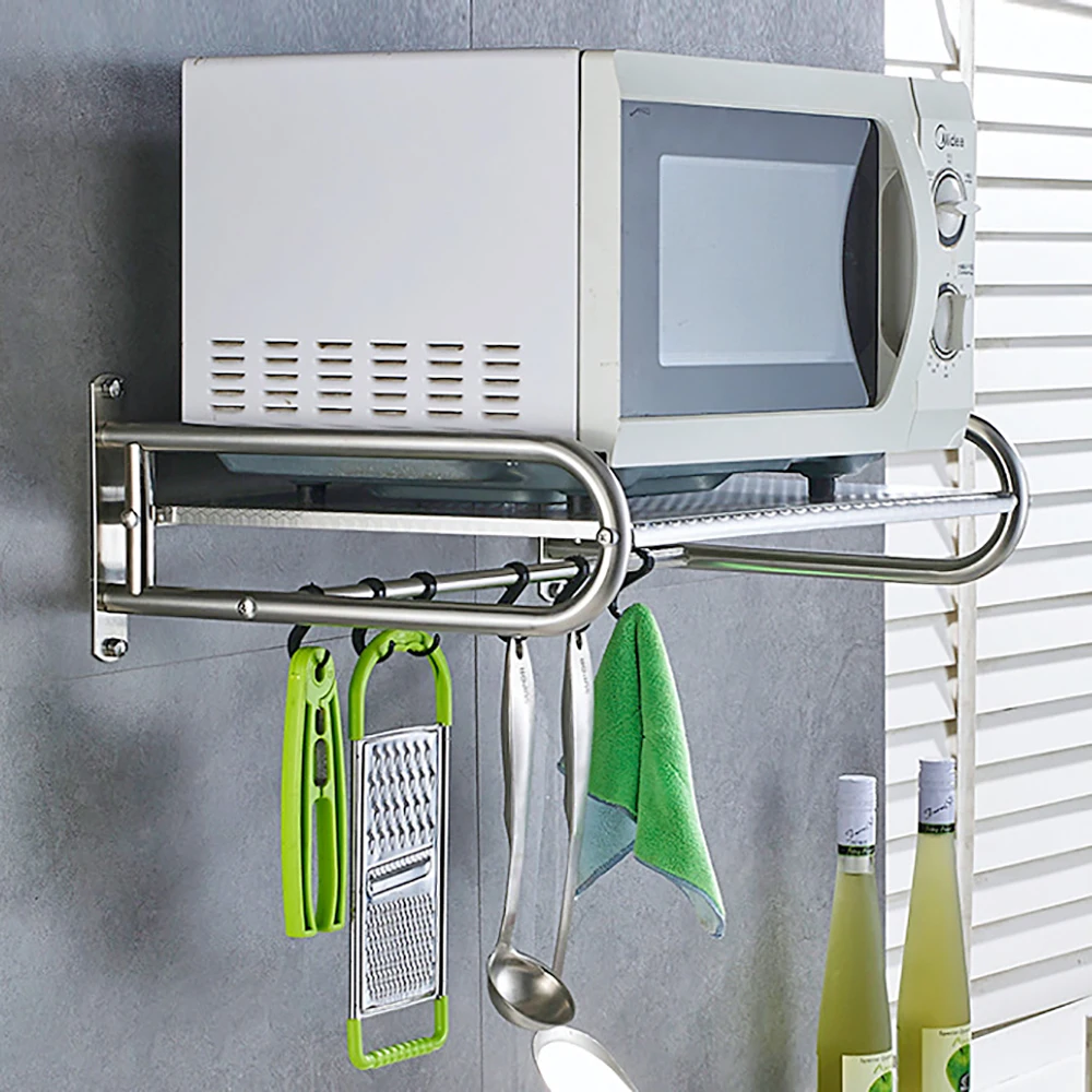 Microwave Oven Rack Stainless Steel Microwave Oven Shelf Wall-Mounted Kitchen Shelf Kitchen Shelves Counter - Image 12