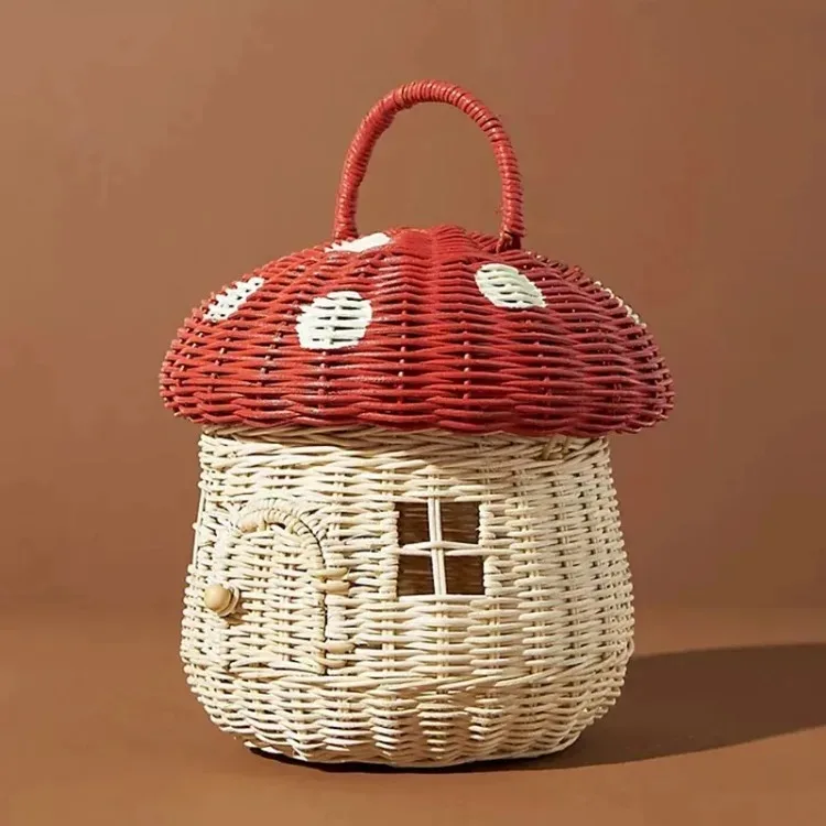 Rattan Woven Mushroom Basket Summer Portable Children Woven Bags Outdoor Vacation Picnic Baskets Kids Toy Sundries Organizer - Image 33