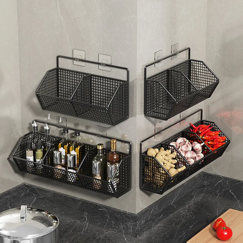 Storage Basket Free Punching Ginger Garlic Hanging Basket Kitchen Shelf Wall-mounted Condiment Frame Household Utensils - Image 2