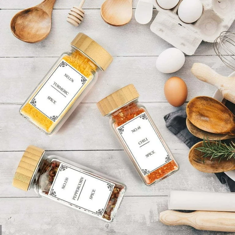 12Pcs Glass Spice Jars with Bamboo Lid Kitchen Glass Jars Spice Jar Set Seasoning Jars Organizer Storage Bottles for Spice Rack - Image 2