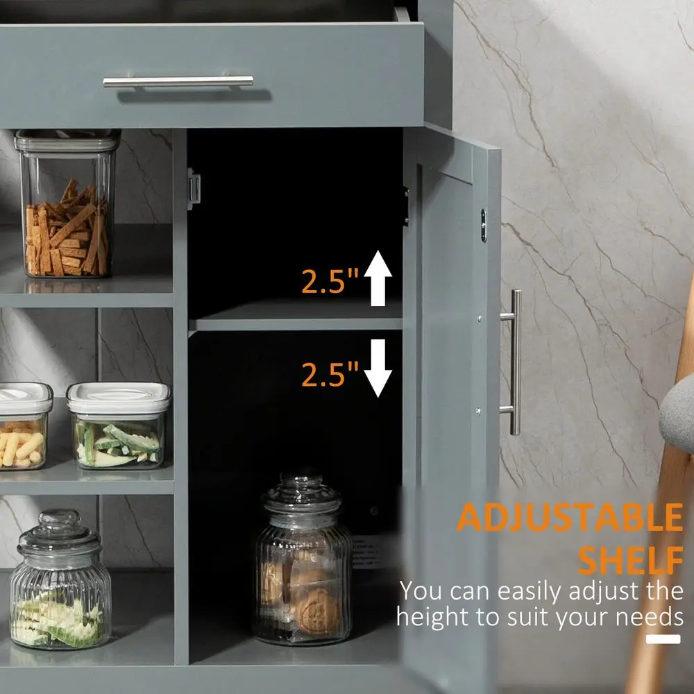 Kitchen Island Cart, Rolling Kitchen Island with Storage Shelf, Solid Wood Top, Drawer, for Dining Room, Gray - Image 11
