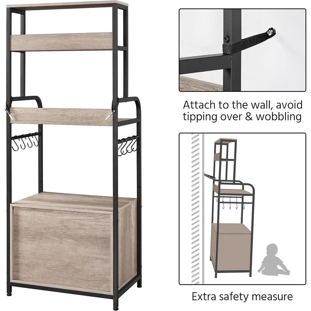 Gray 4-Tier Kitchen Baker's Rack with Storage Cabinet, Microwave Stand, Coffee Bar, and Spice Rack - Image 6