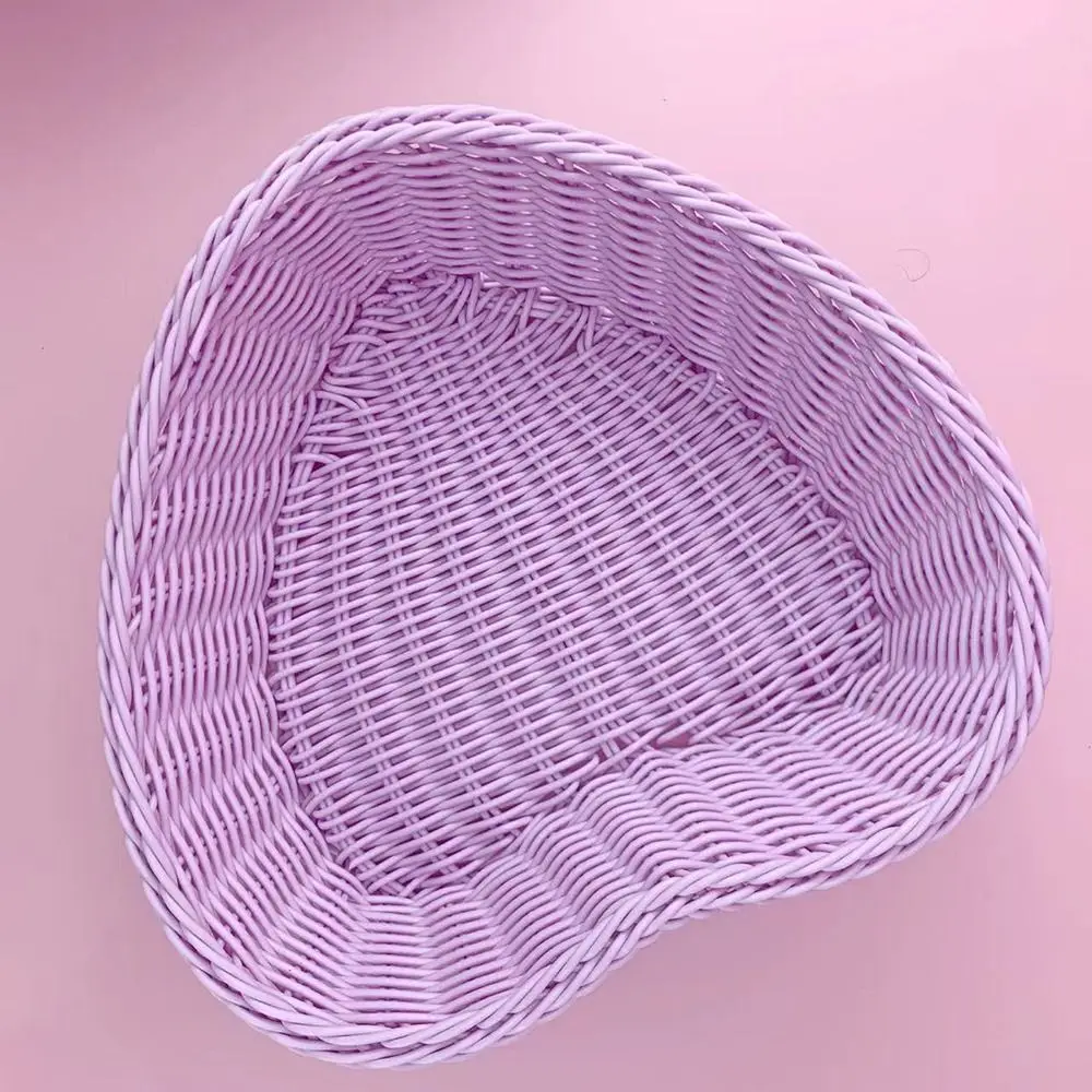 New Hand Woven Imitation Rattan Basket Plastic Heart Shape Wicker Basket Storage Basket Photo Props - Image 21