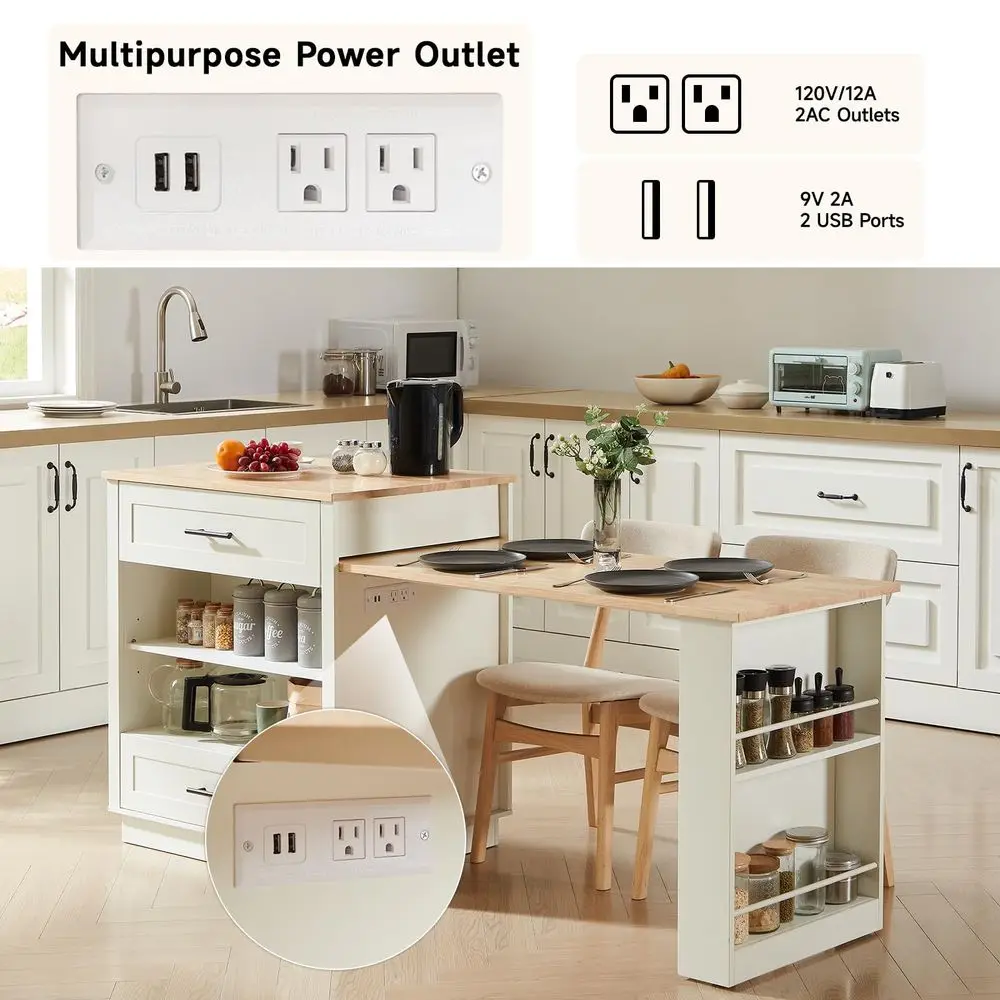 76 Kitchen Islands with Extendable Dining Table, 24 Island Table with DoubleSide Storage, Mobile Storage Islands Cart with Powe - Image 6