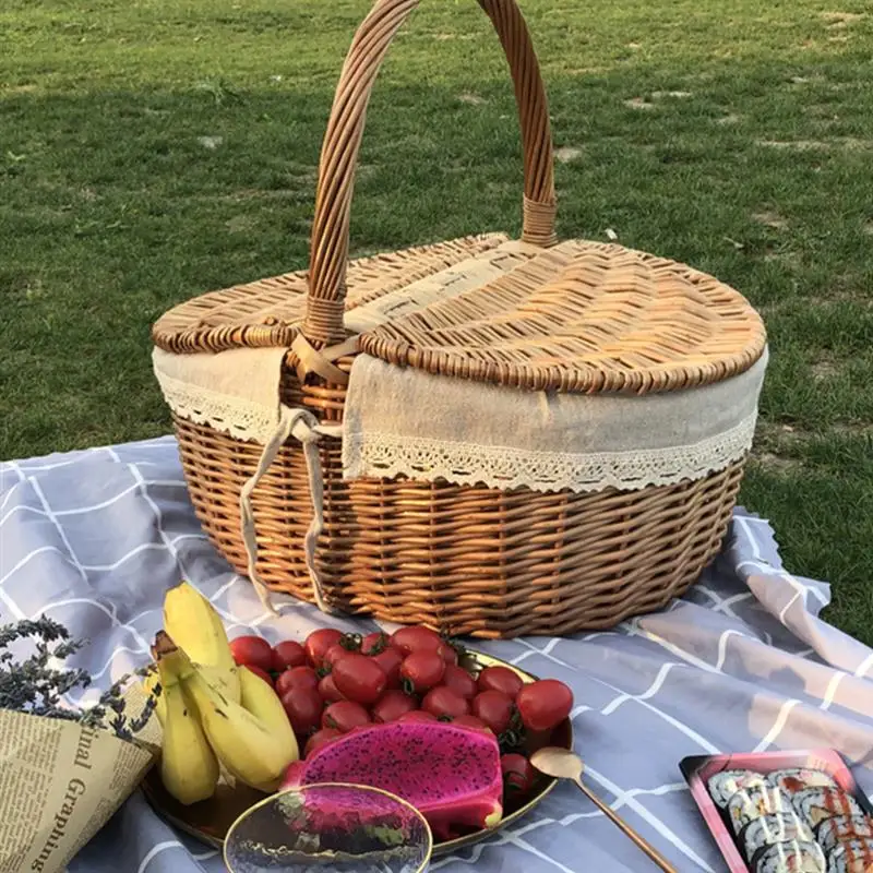 Picnic Fruit Storage Basket Easter Household Snack Container Wicker Basket with Lid Multi-function Wicker Basket Home Supply - Image 12