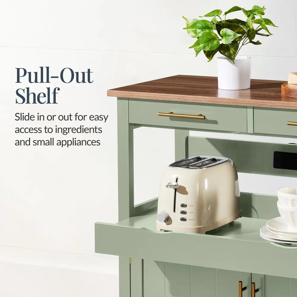 36in Large Rolling Kitchen Island Cart, 2Door Cabinet, 2 Drawers, PullOut Shelf, Power Outlet, Hooks, amp Swivel Lockable Wheel - Image 3