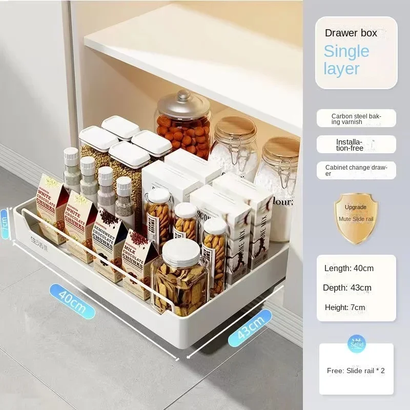 New Kitchen Storage Rack with Slide Rails Pull-out Kitchen Drawer Type Storage Tray Spice Box Storage Rack Cabinets Organizer - Image 7