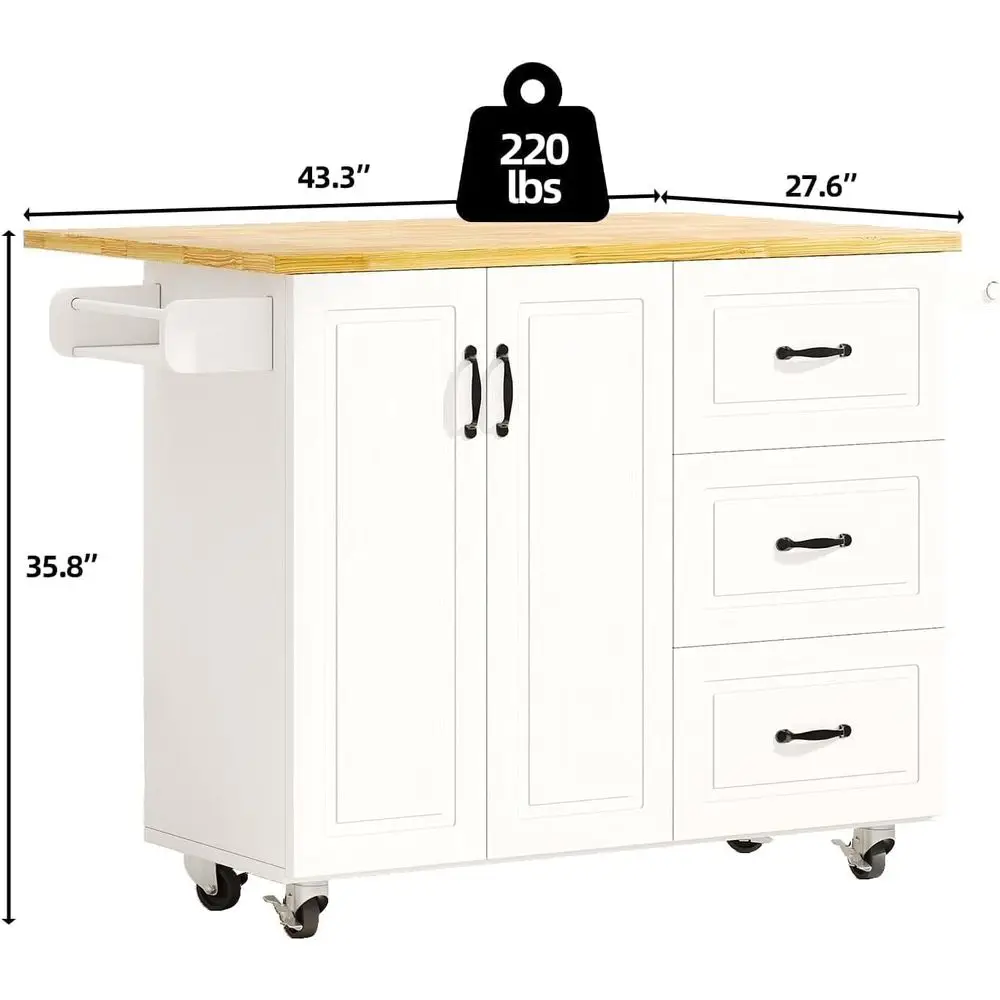 White Rolling Kitchen Island with Storage, Spice Rack, and Towel Bar - Image 2