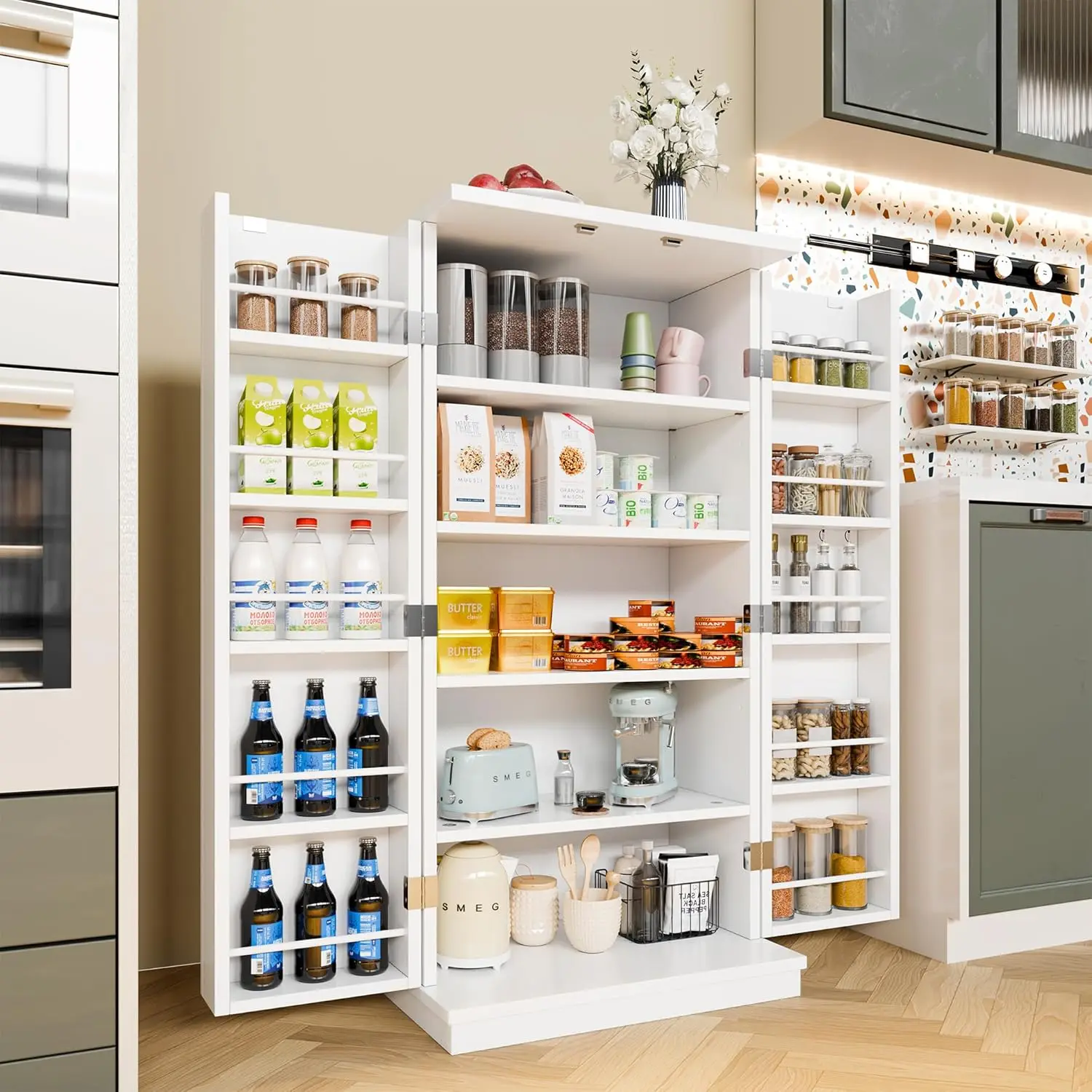 47" Freestanding Kitchen Pantry Cabinet Adjustable Shelves Buffet Cupboard Storage Kitchen Dining Room, Custom