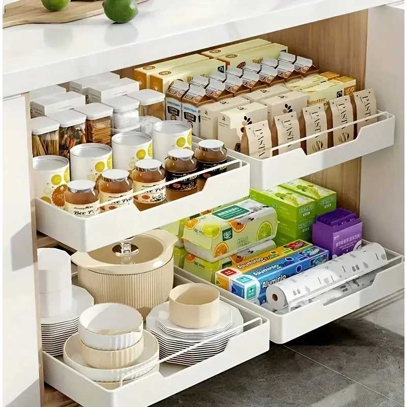 New Kitchen Storage Rack with Slide Rails Pull-out Kitchen Drawer Type Storage Tray Spice Box Storage Rack Cabinets Organizer - Image 29