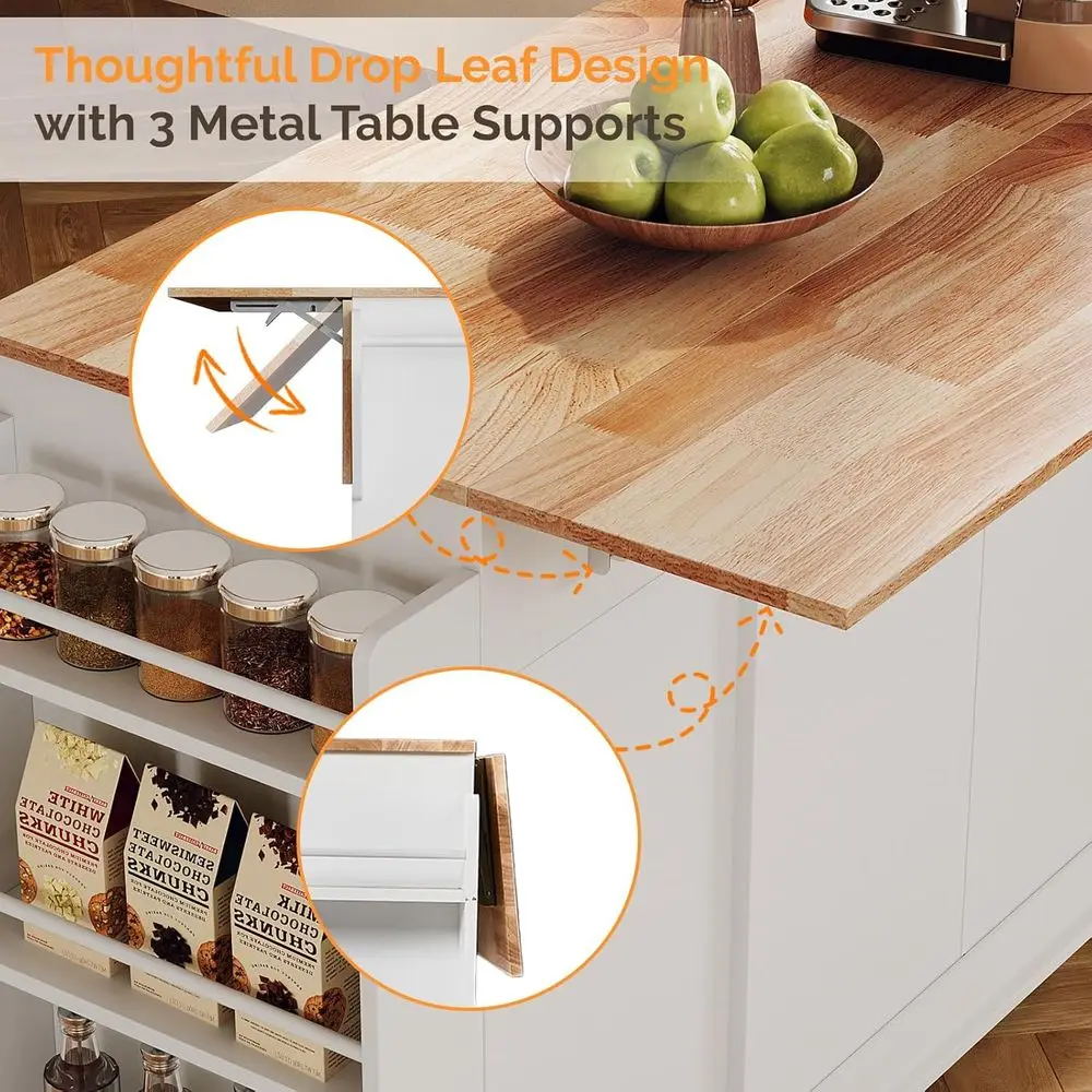 White Rolling Kitchen Island with Storage, 2 Drawers & 4 Doors, Adjustable Shelves - Image 8