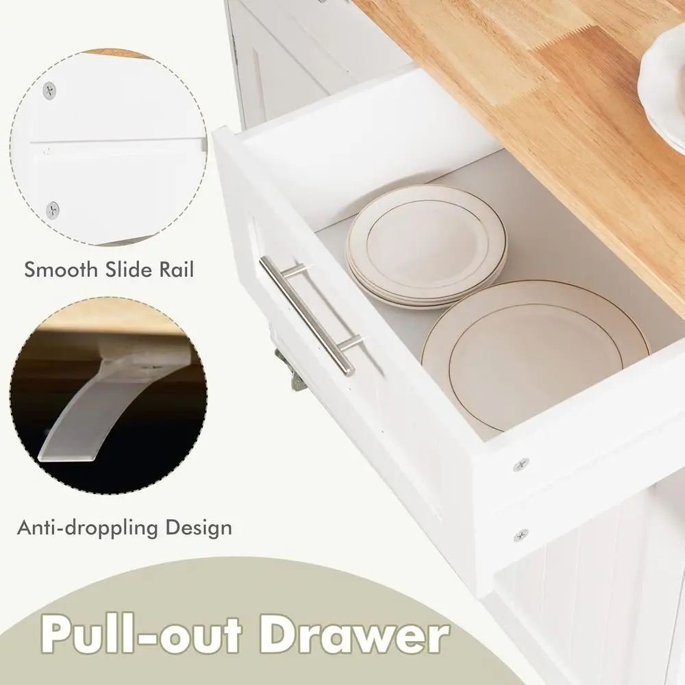 Rolling Kitchen Island with Towel Bar, Double Drawers, 2-Door Cabinet, White - Image 11