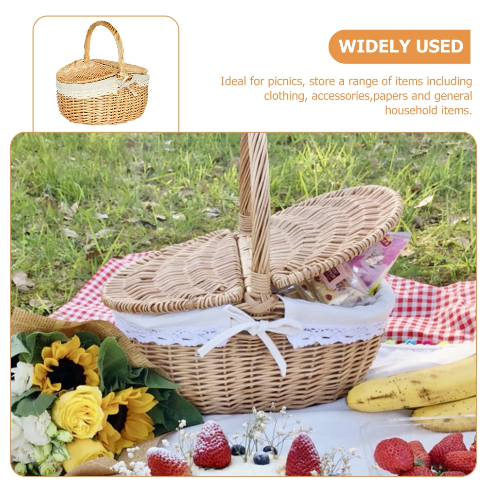Picnic Fruit Storage Basket Easter Household Snack Container Wicker Basket with Lid Multi-function Wicker Basket Home Supply - Image 4