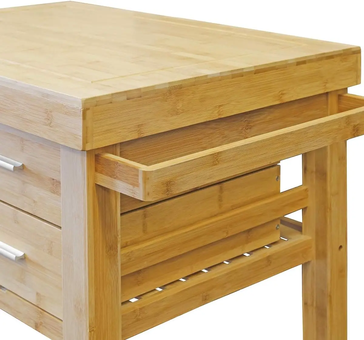 Home Aesthetics Rolling Kitchen Island Cart with Drawers Shelves, Butcher Block Food Prepping Cart Trolley on Wheels,Bamboo Wood - Image 6