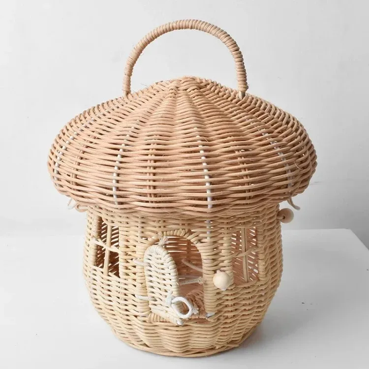 Rattan Woven Mushroom Basket Summer Portable Children Woven Bags Outdoor Vacation Picnic Baskets Kids Toy Sundries Organizer - Image 21