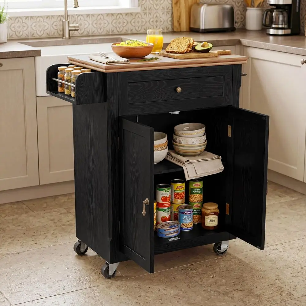 26 Small Kitchen Island, Vintage Wood Rolling Kitchen Island Cart with Storage Cabinet and Drawer, Kitchen Cart on Wheels with - Image 10