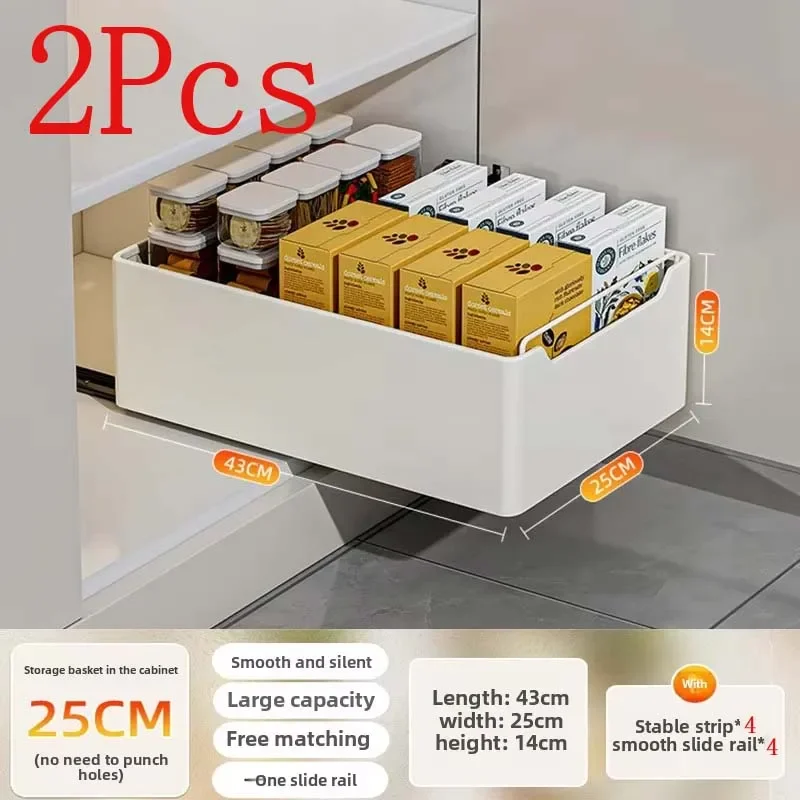 New Kitchen Storage Rack with Slide Rails Pull-out Kitchen Drawer Type Storage Tray Spice Box Storage Rack Cabinets Organizer - Image 12