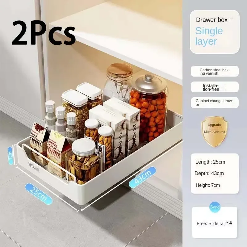 New Kitchen Storage Rack with Slide Rails Pull-out Kitchen Drawer Type Storage Tray Spice Box Storage Rack Cabinets Organizer - Image 13