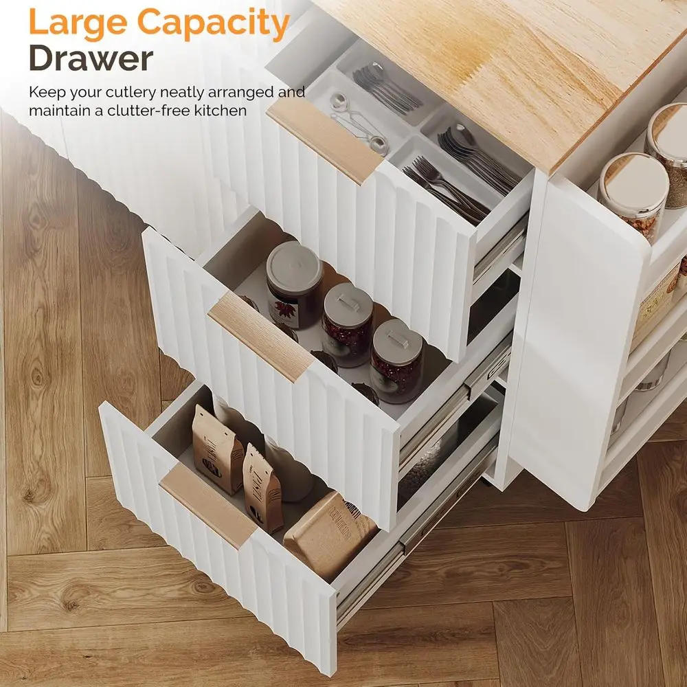 White Rolling Kitchen Island with Storage, 2 Drawers & 4 Doors, Adjustable Shelves - Image 13