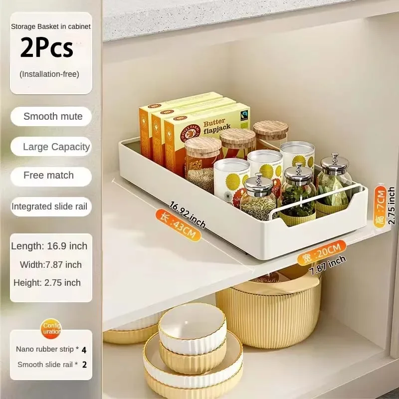 New Kitchen Storage Rack with Slide Rails Pull-out Kitchen Drawer Type Storage Tray Spice Box Storage Rack Cabinets Organizer - Image 11