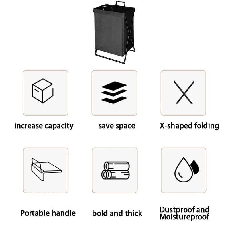 Foldable Fabric Laundry Hamper - Large Capacity Storage Basket with Metal Frame, for Bedroom, Bathroom & Home Organizing (Gray/B - Image 16