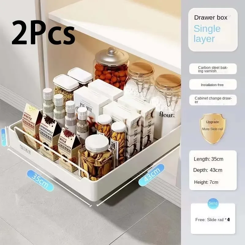 New Kitchen Storage Rack with Slide Rails Pull-out Kitchen Drawer Type Storage Tray Spice Box Storage Rack Cabinets Organizer - Image 10