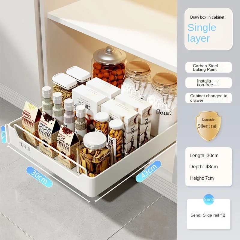 New Kitchen Storage Rack with Slide Rails Pull-out Kitchen Drawer Type Storage Tray Spice Box Storage Rack Cabinets Organizer - Image 15