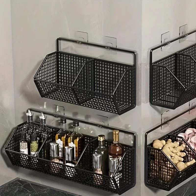Storage Basket Free Punching Ginger Garlic Hanging Basket Kitchen Shelf Wall-mounted Condiment Frame Household Utensils - Image 3