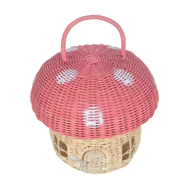 Rattan Woven Mushroom Basket Summer Portable Children Woven Bags Outdoor Vacation Picnic Baskets Kids Toy Sundries Organizer - Image 11