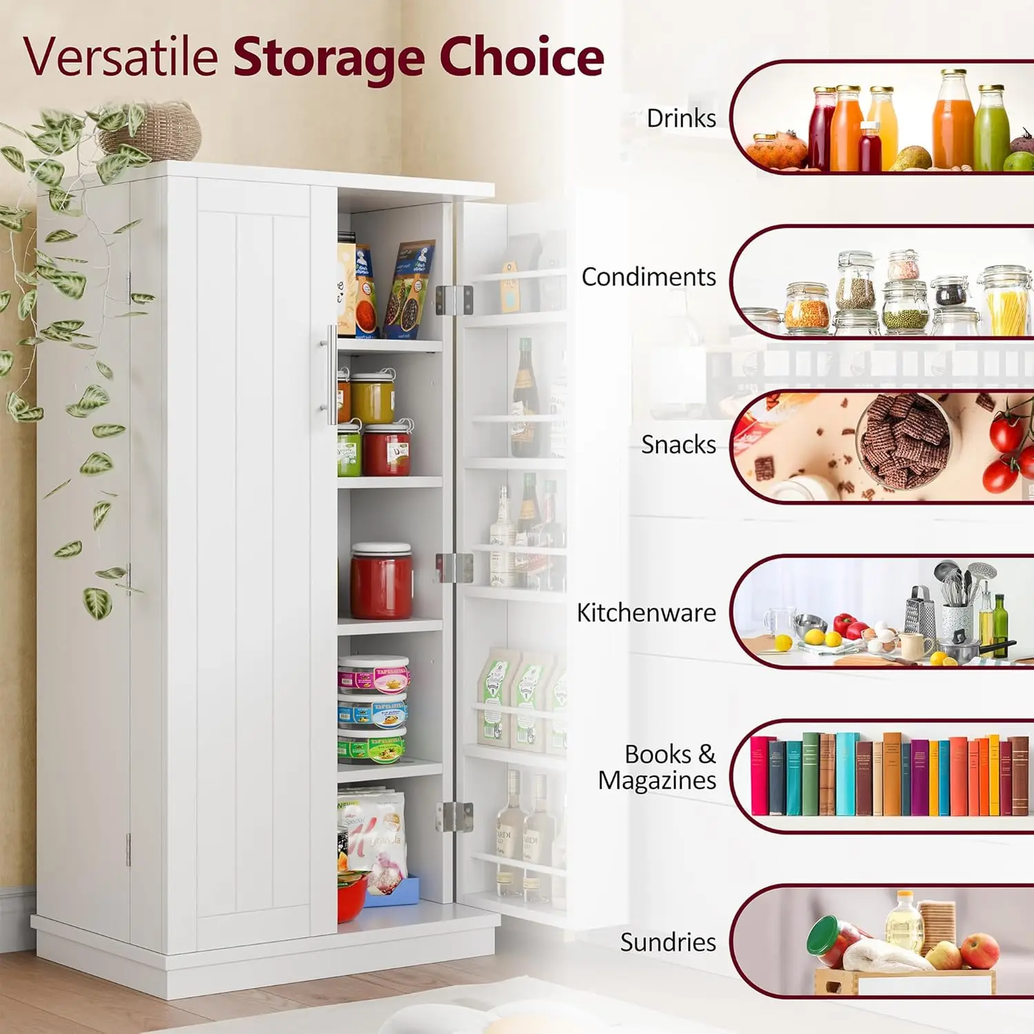 47" Freestanding Kitchen Pantry Cabinet Adjustable Shelves Buffet Cupboard Storage Kitchen Dining Room, Custom - Image 6