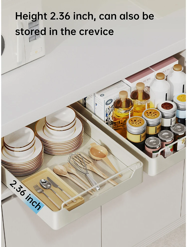 Kitchen Storage Box with Sliding Rail Pull-out Cabinet Storage Rack Spice Pantry Shelves Drawer Kitchen Organizer Basket - Image 15