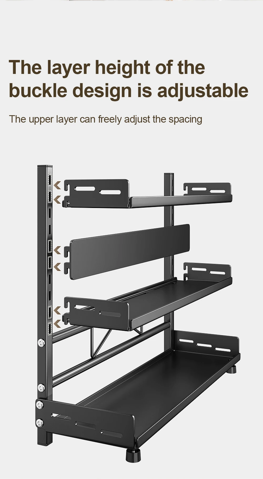 3 Tier Spice Storage Rack for Countertop Adjustable Spice Organization for Cabinet Kitchen Organizer Metal Shelf Black - Image 21