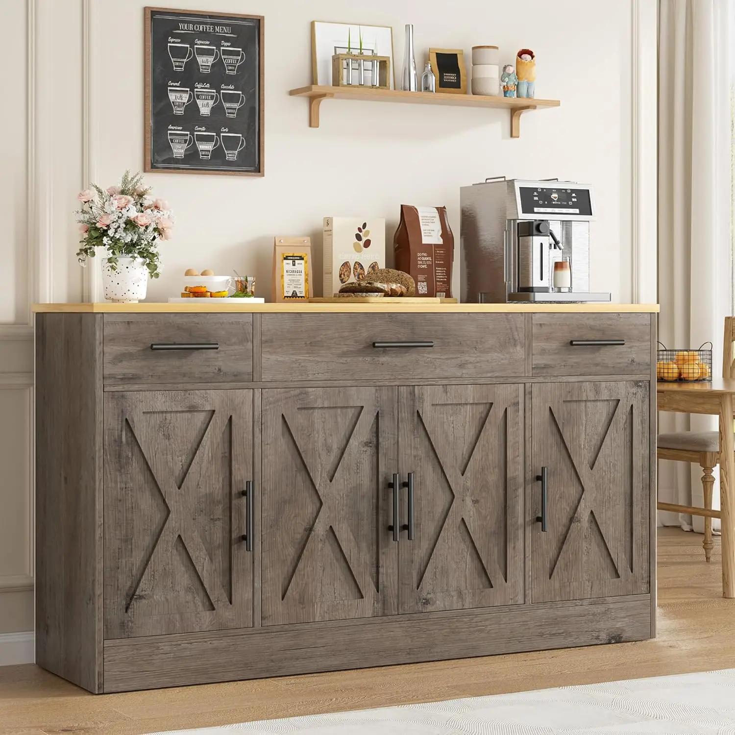 53" Large Buffet Cabinet Storage Sideboard Adjustable Shelves Drawers Kitchen Dining Room Custom - Image 9