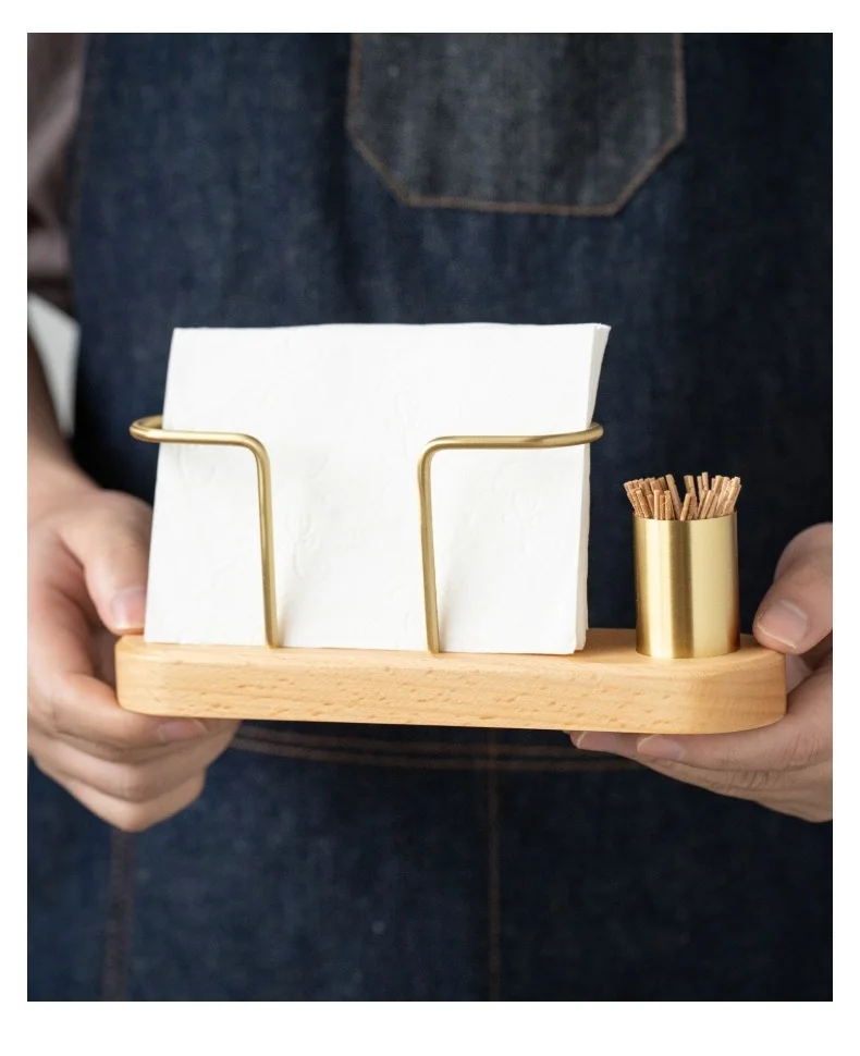 HeMu Walnut Wood & Brass 2-in-1 Napkin Holder with Toothpick Dispenser – Elegant Table Organizer for Kitchen, Dining Room & Cafe - Image 18