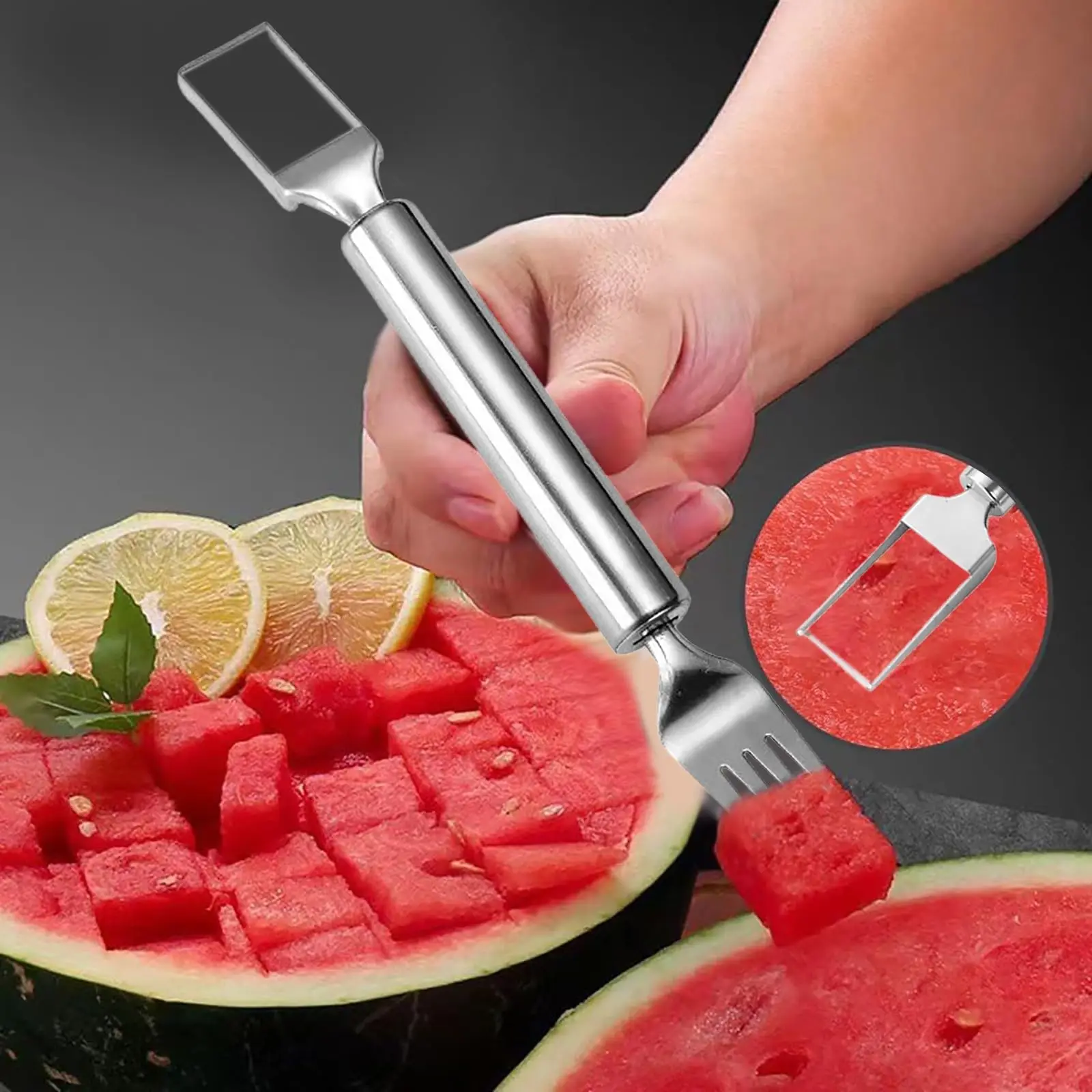 2025 Newest Watermelon Slicer Tool Stainless Steel Fruit Cutter Dual Head Watermelon Fork Melon Cutter Kitchen Gadgets - Image 9